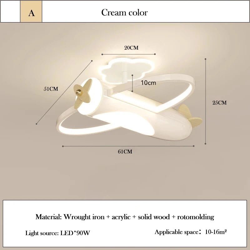 Lampe Enfant Plafonnier Avion Crème LED Ambiance Chaude Dimmer RC - Luminous Place