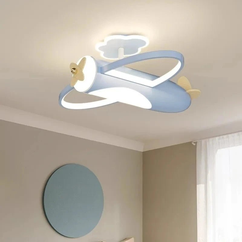 Lampe Enfant Plafonnier Avion Crème LED Ambiance Chaude Dimmer RC - Luminous Place