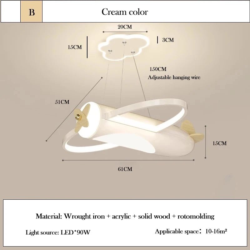 Lampe Enfant Plafonnier Avion Crème LED Ambiance Chaude Dimmer RC - Luminous Place