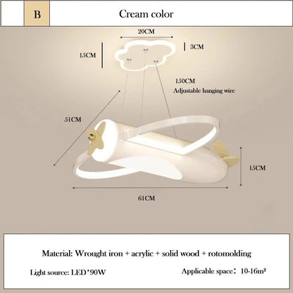 Lampe Enfant Plafonnier Avion Crème LED Ambiance Chaude Dimmer RC - Luminous Place
