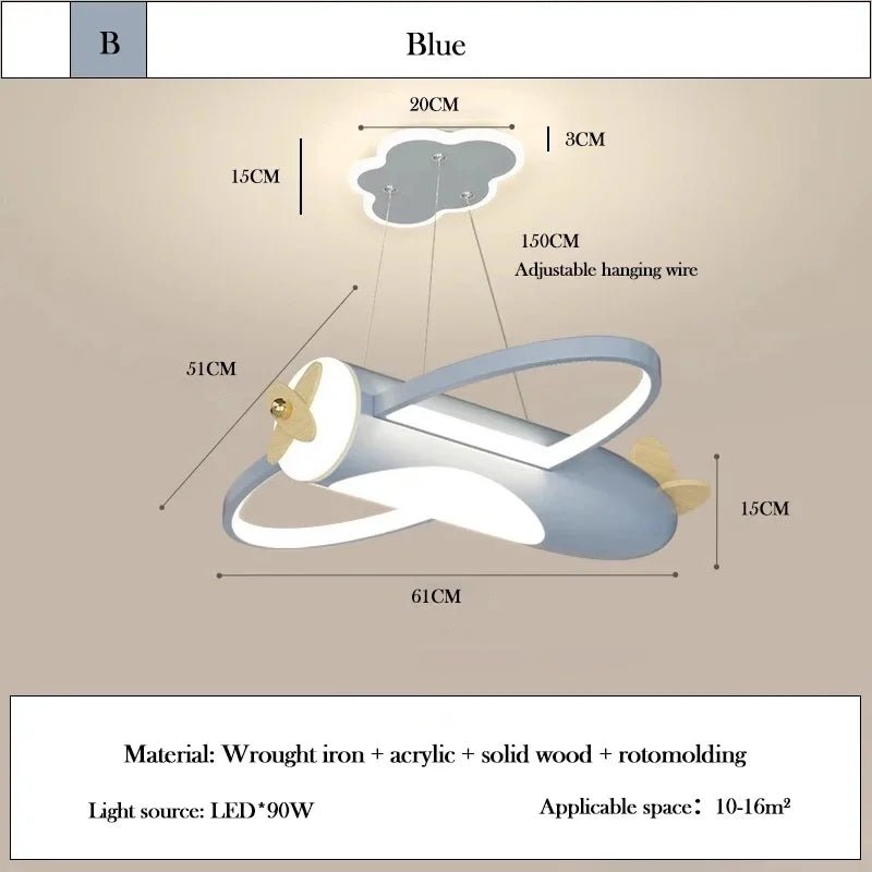 Lampe Enfant Plafonnier Avion Crème LED Ambiance Chaude Dimmer RC - Luminous Place