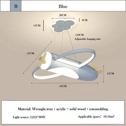 Lampe Enfant Plafonnier Avion Crème LED Ambiance Chaude Dimmer RC - Luminous Place
