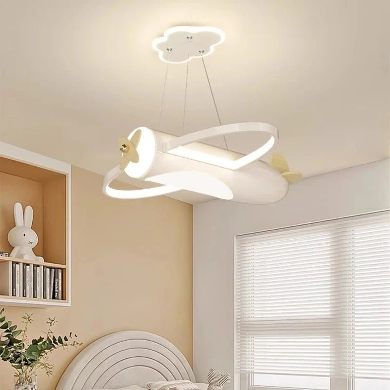 Lampe Enfant Plafonnier Avion Crème LED Ambiance Chaude Dimmer RC - Luminous Place