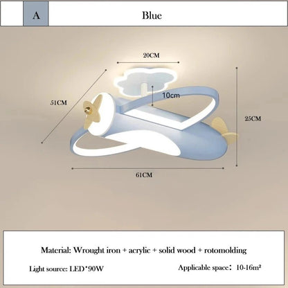 Lampe Enfant Plafonnier Avion Crème LED Ambiance Chaude Dimmer RC - Luminous Place