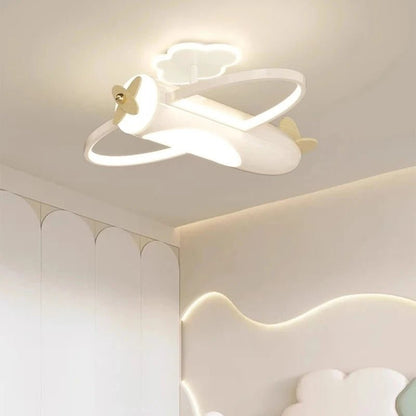 Lampe Enfant Plafonnier Avion Crème LED Ambiance Chaude Dimmer RC - Luminous Place