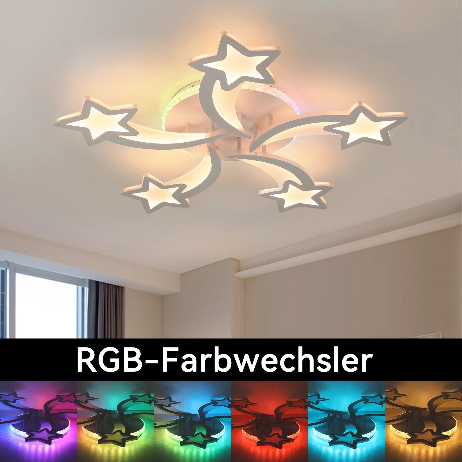 Lampe Enfant Plafonnier LED 54W Étoile Dimmable avec Lumière RVB - Luminous Place