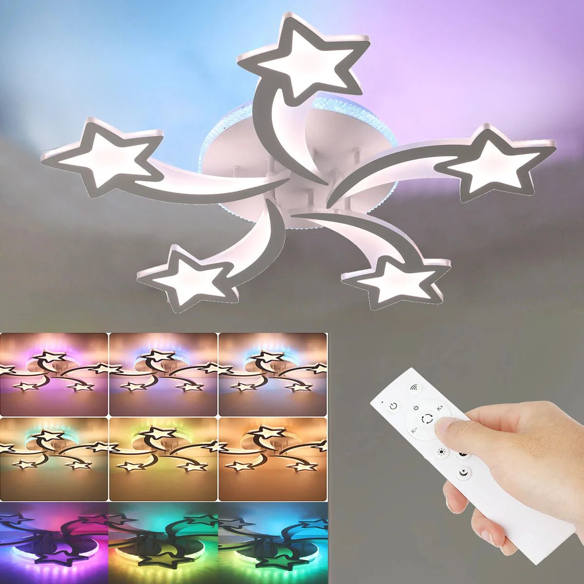 Lampe Enfant Plafonnier LED 54W Étoile Dimmable avec Lumière RVB - Luminous Place