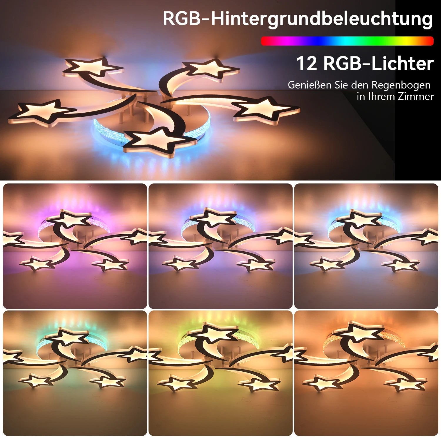 Lampe Enfant Plafonnier LED 54W Étoile Dimmable avec Lumière RVB - Luminous Place