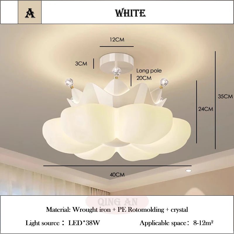 Lampe Enfant Plafonnier LED Couronne Pétale Blanc Rose Lumière Chaude - Luminous Place