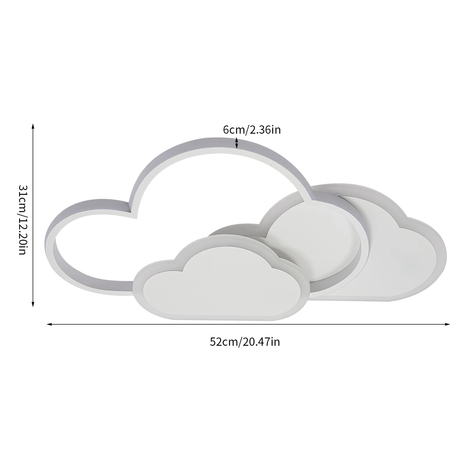 Lampe Enfant Plafonnier LED Nuage en Acrylique 3 Couleurs 52x31 cm - Luminous Place