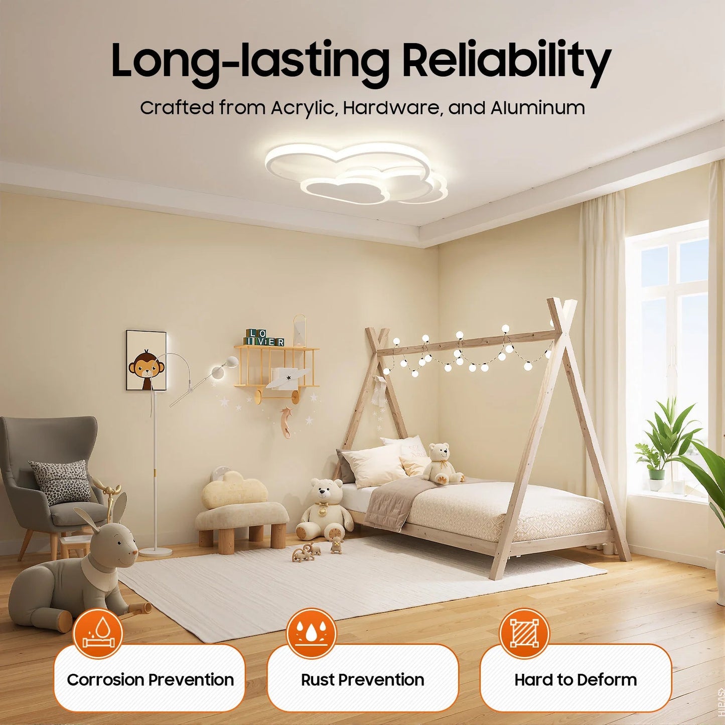 Lampe Enfant Plafonnier LED Nuage en Acrylique 3 Couleurs 52x31 cm - Luminous Place