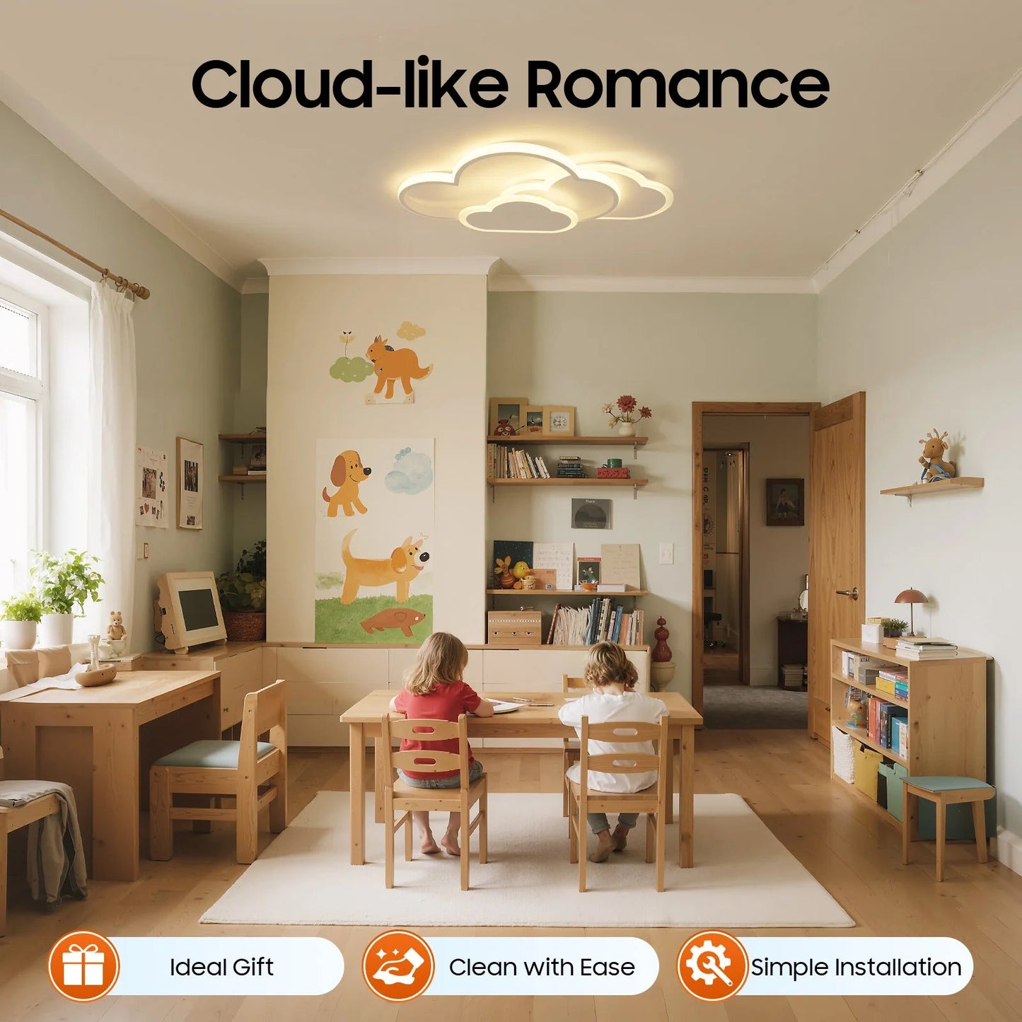 Lampe Enfant Plafonnier LED Nuage en Acrylique 3 Couleurs 52x31 cm - Luminous Place