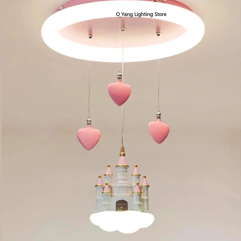 Lampe Enfant Plafonnier LED Télécommande Design Château Coeur Rose - Luminous Place