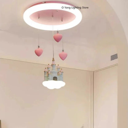 Lampe Enfant Plafonnier LED Télécommande Design Château Coeur Rose - Luminous Place