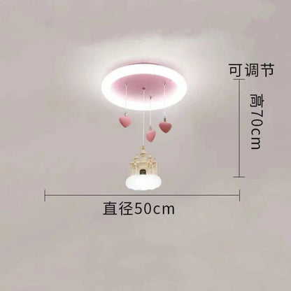 Lampe Enfant Plafonnier LED Télécommande Design Château Coeur Rose - Luminous Place