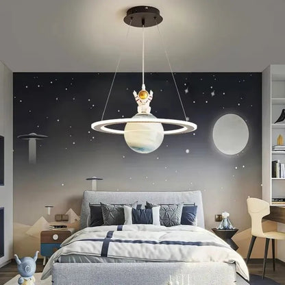 Lampe Enfant Suspension LED Astronaute Nordique Planètes Terre et Lune - Luminous Place
