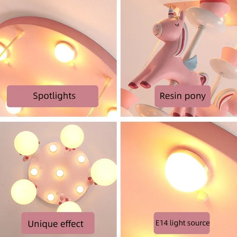Lampe Enfant Suspension LED Carrousel Rose Design Créatif et Protection des Yeux - Luminous Place