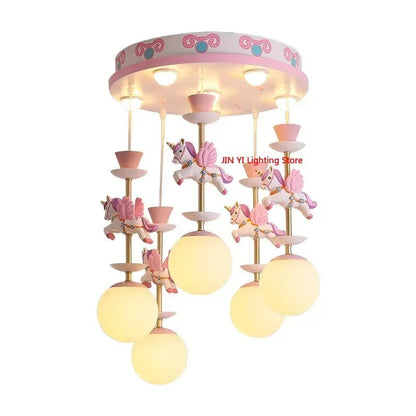 Lampe Enfant Suspension Licorne Rose en Fer Forgé, Lumière Chaude Cosy - Luminous Place