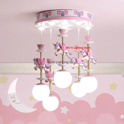 Lampe Enfant Suspension Licorne Rose en Fer Forgé, Lumière Chaude Cosy - Luminous Place