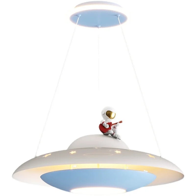 Lampe Enfant Suspension UFO Étoilée en Alliage Chrome, Lumière Variable Bleue/Rose - Luminous Place