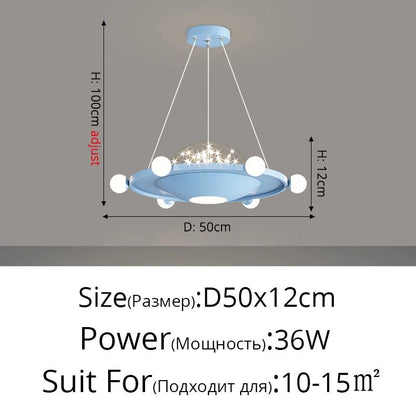 Lampe Enfant Suspension UFO Étoilée en Alliage Chrome, Lumière Variable Bleue/Rose - Luminous Place
