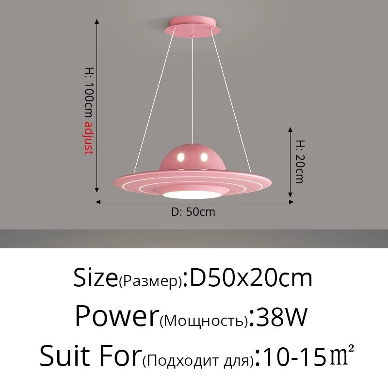 Lampe Enfant Suspension UFO Étoilée en Alliage Chrome, Lumière Variable Bleue/Rose - Luminous Place