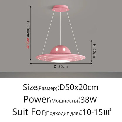 Lampe Enfant Suspension UFO Étoilée en Alliage Chrome, Lumière Variable Bleue/Rose - Luminous Place