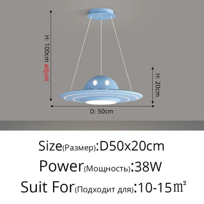 Lampe Enfant Suspension UFO Étoilée en Alliage Chrome, Lumière Variable Bleue/Rose - Luminous Place