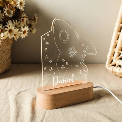 Lampe Enfant USB personnalisée en bois avec lumière LED douce pour chambre bébé - Luminous Place