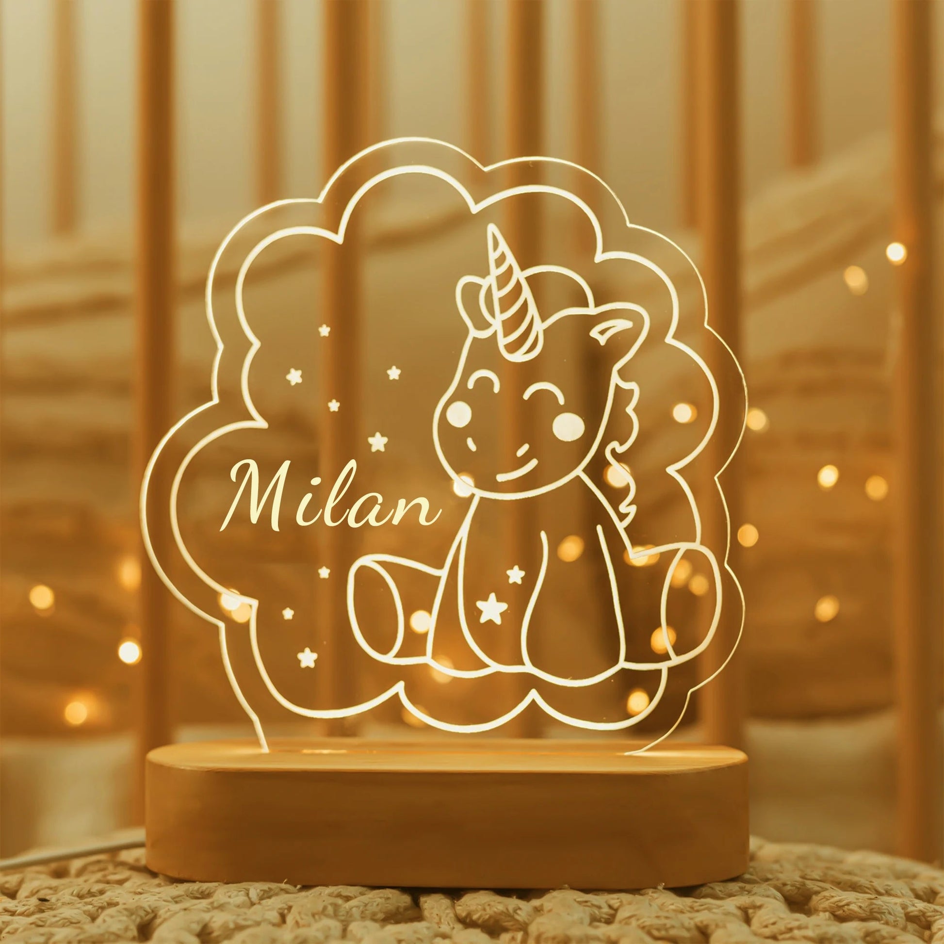 Lampe Enfant USB personnalisée en bois avec lumière LED douce pour chambre bébé - Luminous Place