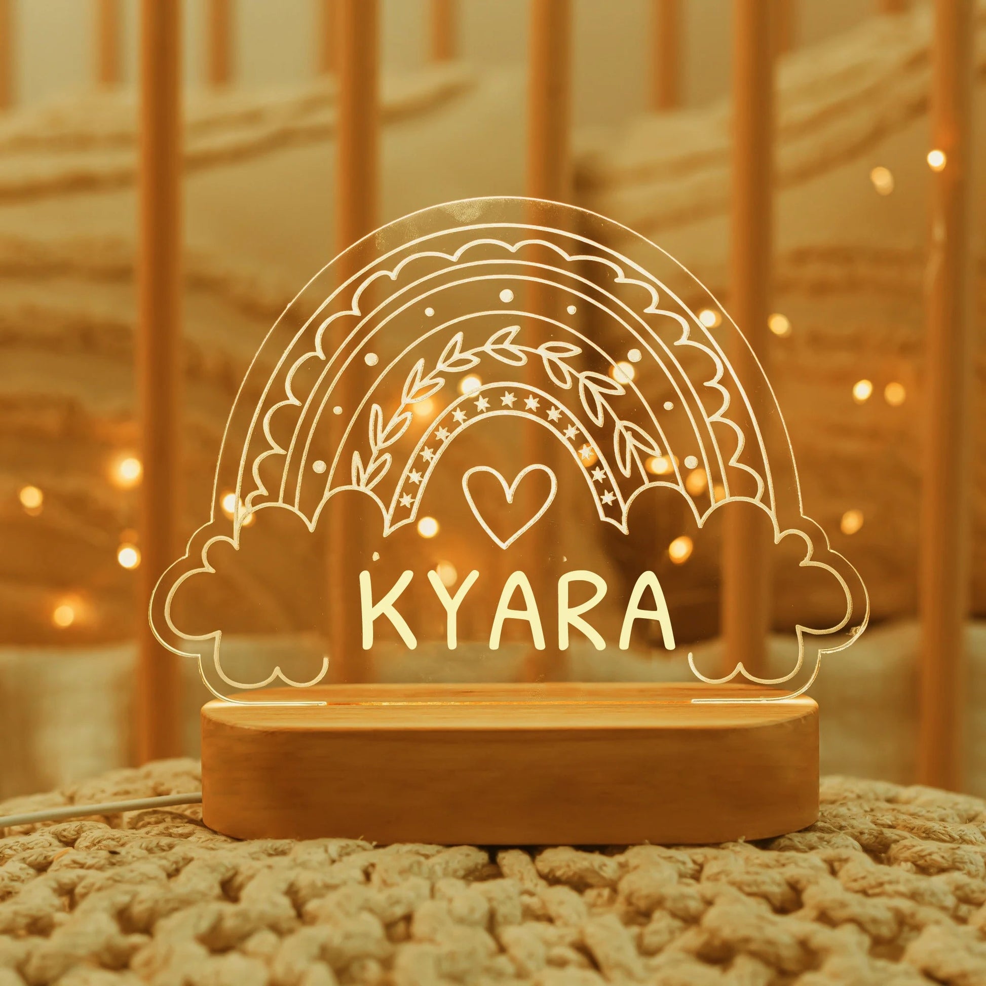 Lampe Enfant USB personnalisée en bois avec lumière LED douce pour chambre bébé - Luminous Place