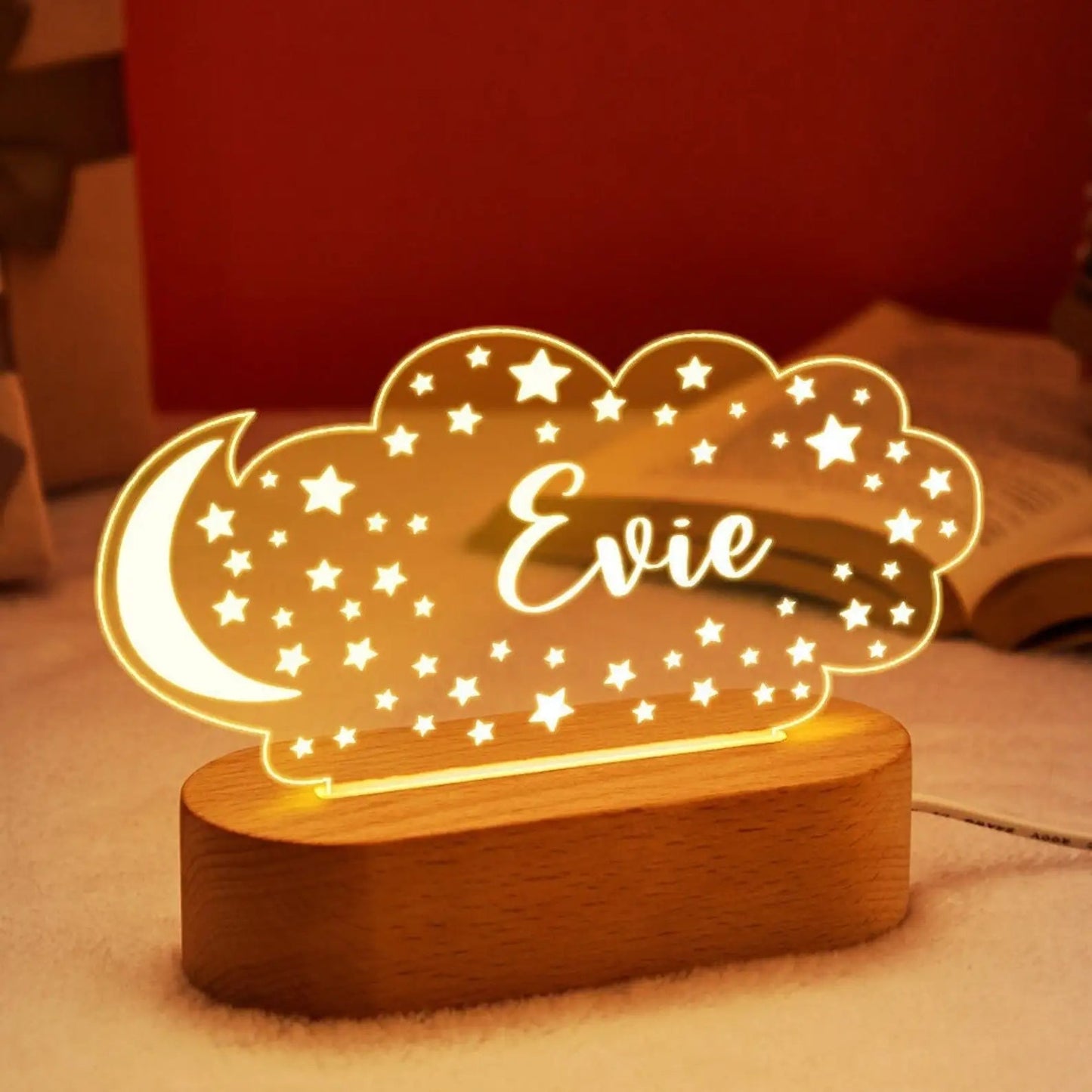 Lampe Enfant USB personnalisée en bois avec lumière LED douce pour chambre bébé - Luminous Place