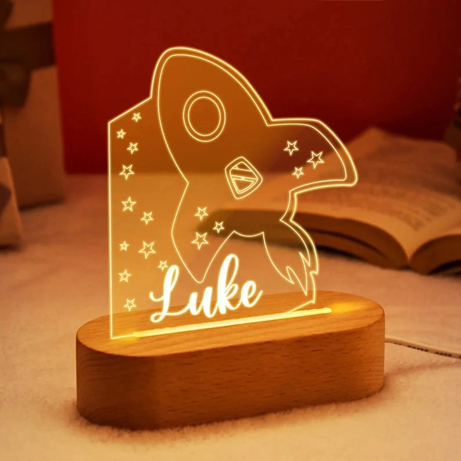 Lampe Enfant USB personnalisée en bois avec lumière LED douce pour chambre bébé - Luminous Place