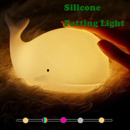 Lampe Enfant Veilleuse Baleine Silicone LED Tactile USB Rechargeable Lumière Chaude - Luminous Place