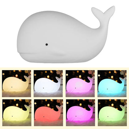 Lampe Enfant Veilleuse Baleine Silicone LED Tactile USB Rechargeable Lumière Chaude - Luminous Place