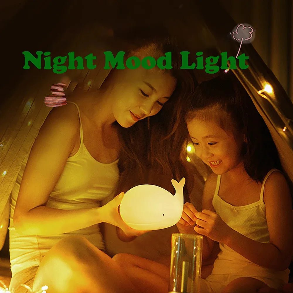 Lampe Enfant Veilleuse Baleine Silicone LED Tactile USB Rechargeable Lumière Chaude - Luminous Place