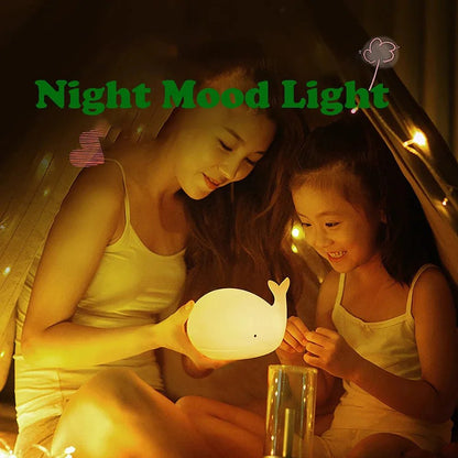 Lampe Enfant Veilleuse Baleine Silicone LED Tactile USB Rechargeable Lumière Chaude - Luminous Place
