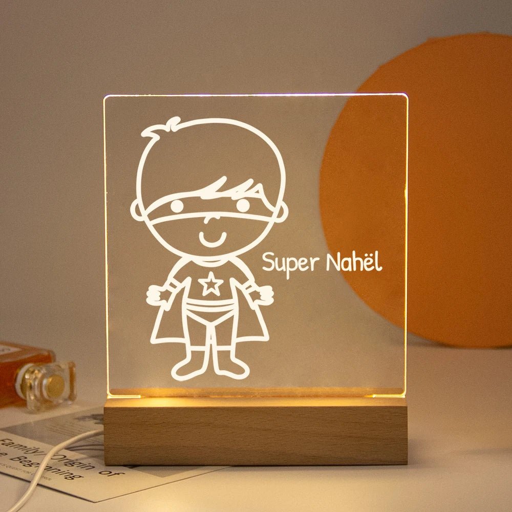Lampe Enfant Veilleuse LED 3D Personnalisée USB en Cristal pour Chambre Cozy - Luminous Place