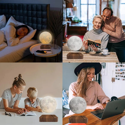 Lampe Enfant Veilleuse Lune 3D LED Flottante Magnétique Bois, Lumière Chaude - Luminous Place