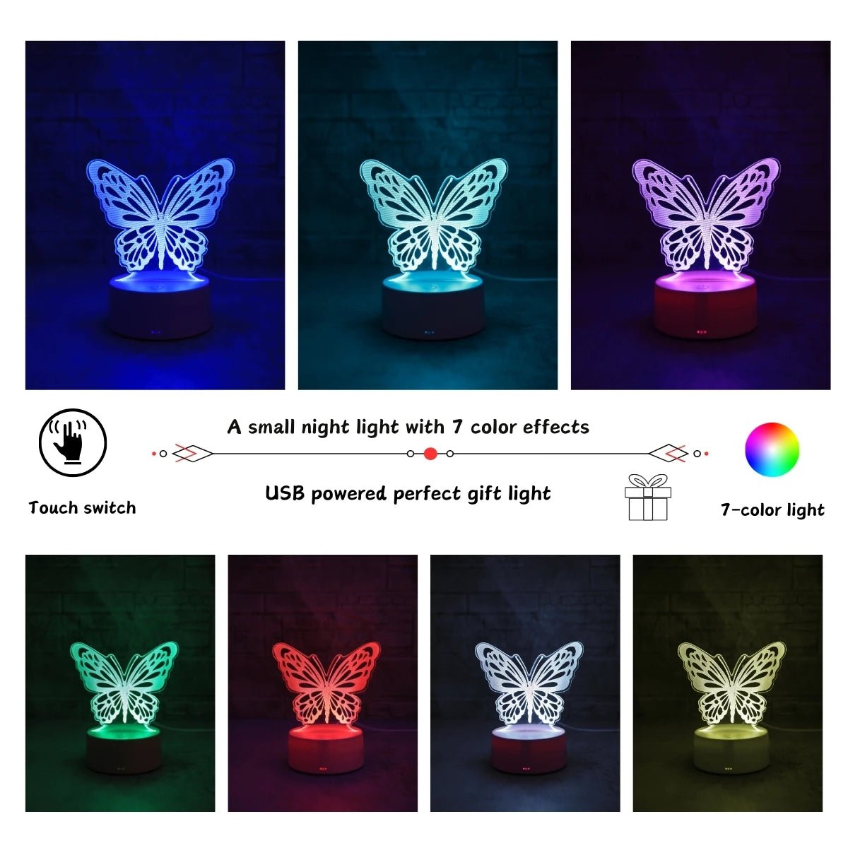 Lampe Enfant Veilleuse Papillon 3D USB pour Chambre et Salon - Luminous Place
