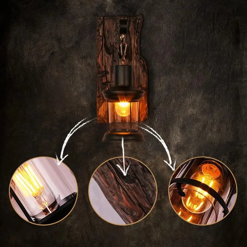 Luminaire Extérieur Applique Murale Industrielle Bois et Métal Rustique pour Bar et Loft - Luminous Place