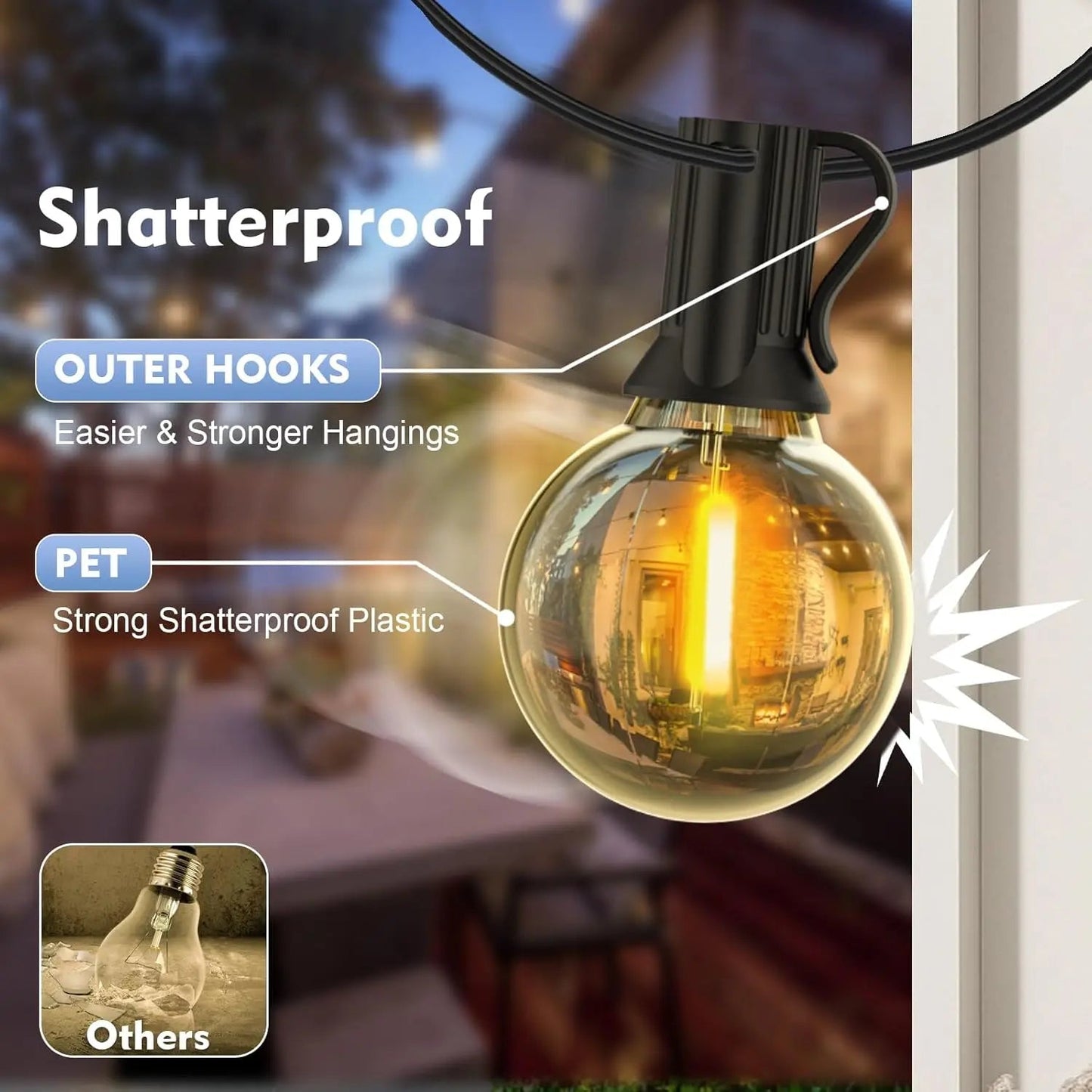 Luminaire Extérieur Guirlande LED Globe G40 IP65, lumière chaude pour balcon et fête - Luminous Place