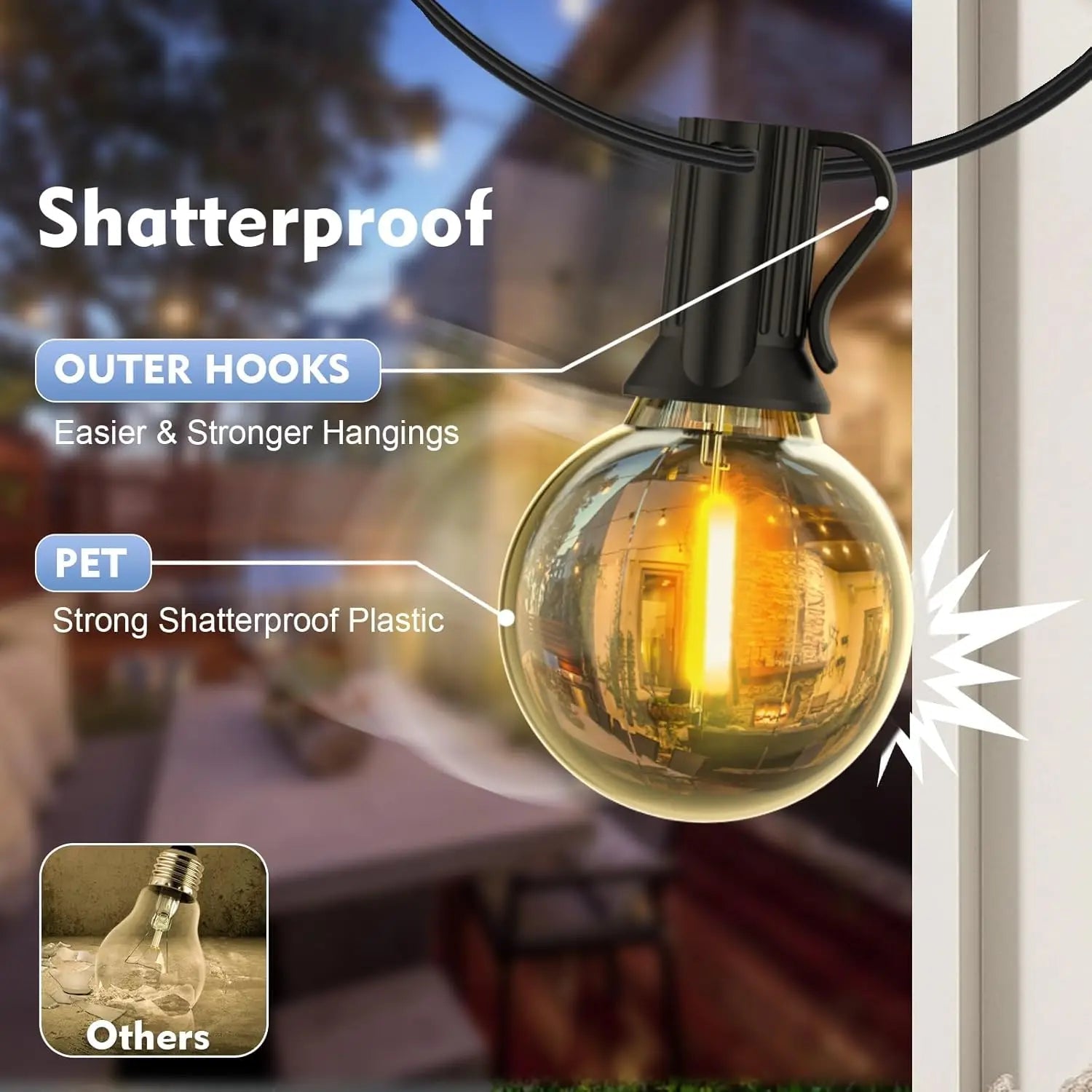 Luminaire Extérieur Guirlande LED Globe G40 IP65, lumière chaude pour balcon et fête - Luminous Place