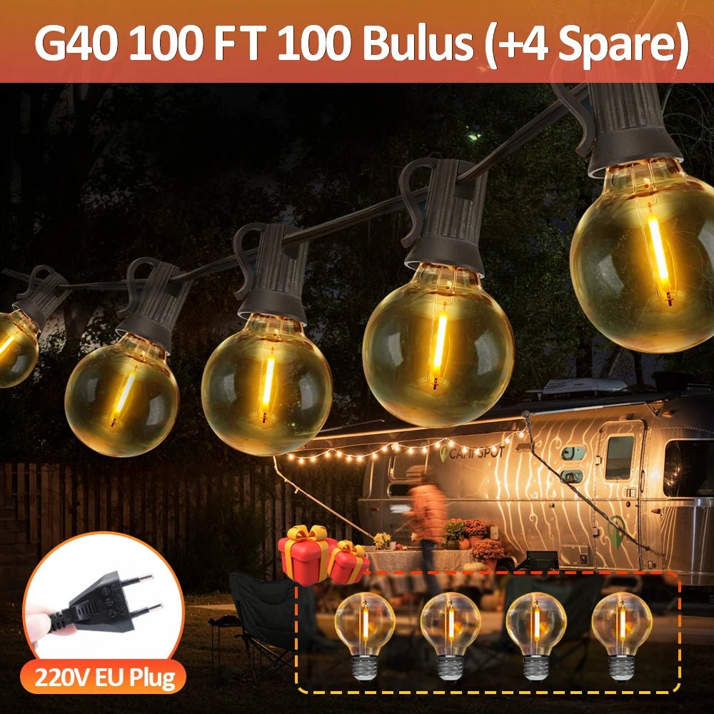 Luminaire Extérieur Guirlande LED Globe G40 IP65, lumière chaude pour balcon et fête - Luminous Place