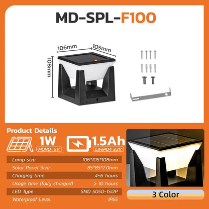 Luminaire Extérieur Lampadaire Solaire IP65 3 Couleurs LED Ambiance Chaleureuse - Luminous Place