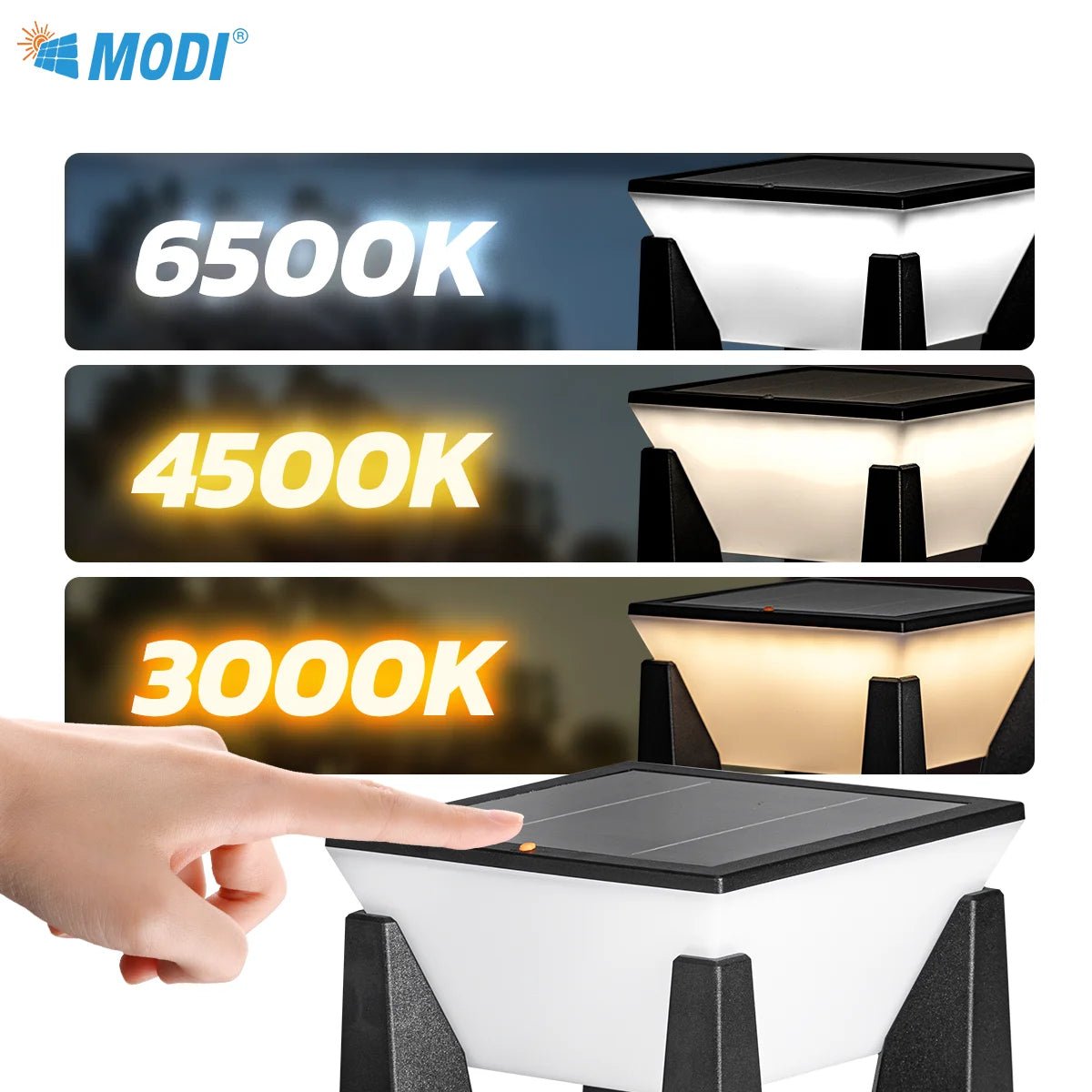 Luminaire Extérieur Lampadaire Solaire IP65 3 Couleurs LED Ambiance Chaleureuse - Luminous Place