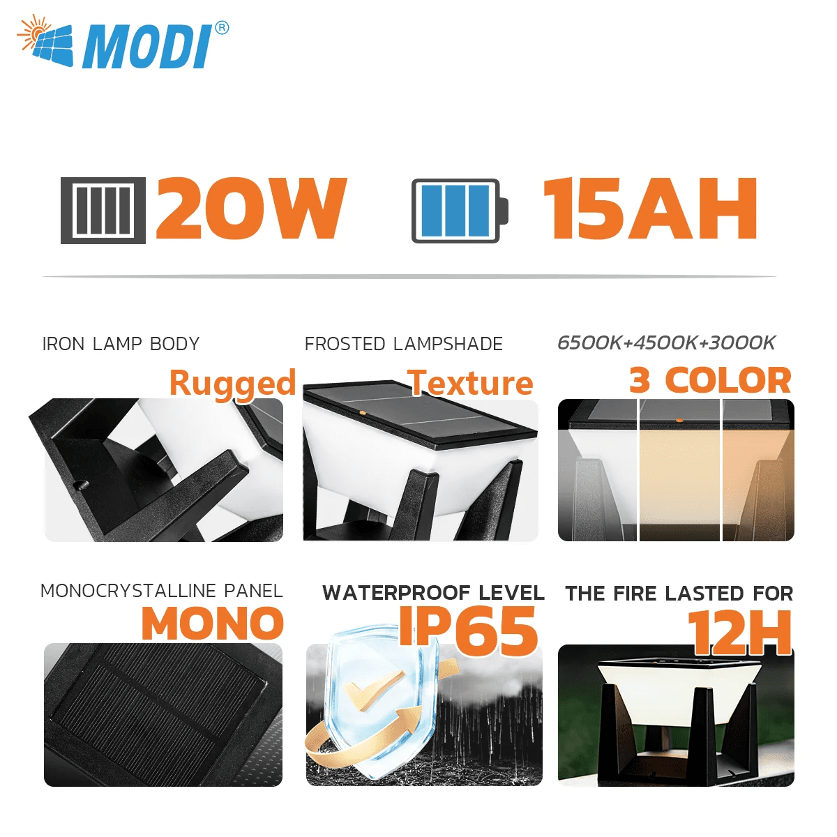 Luminaire Extérieur Lampadaire Solaire IP65 3 Couleurs LED Ambiance Chaleureuse - Luminous Place