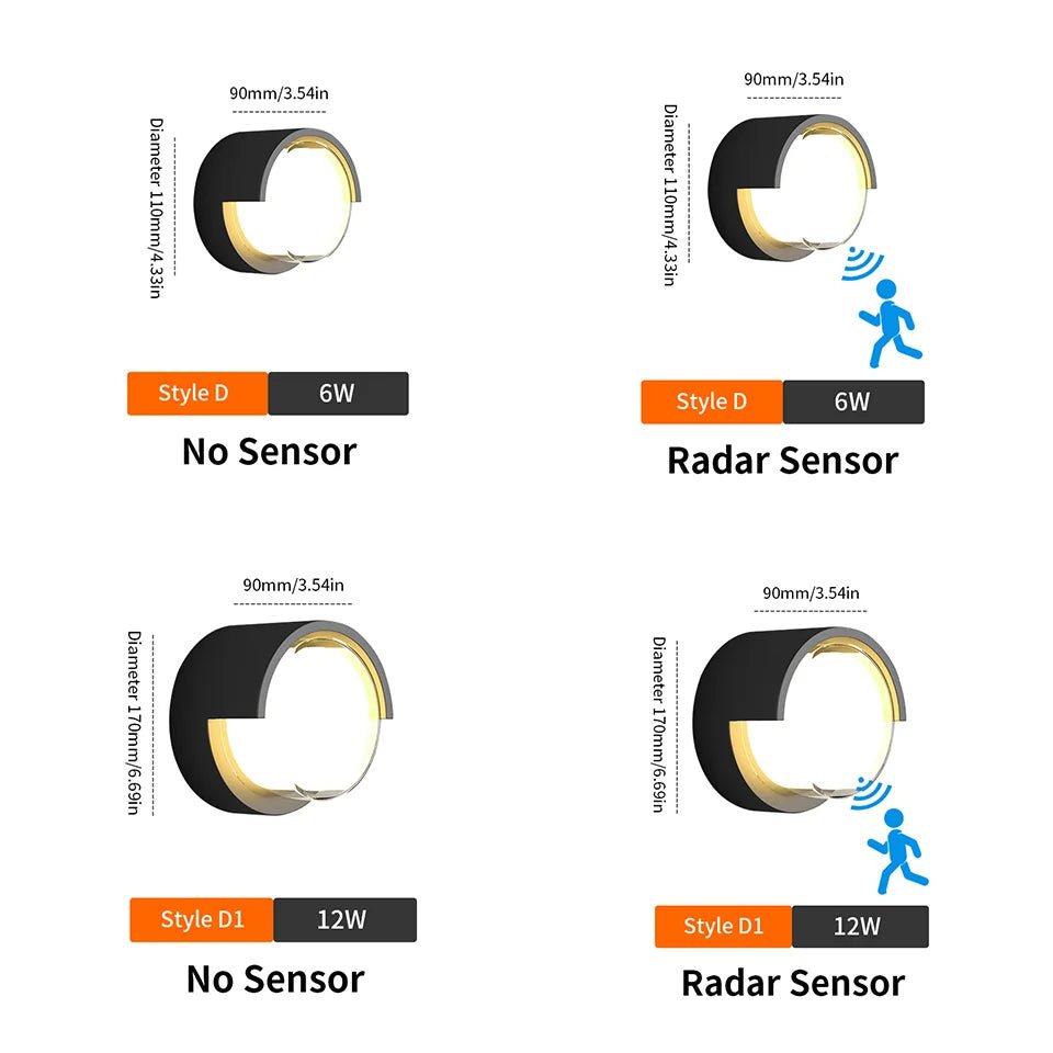 Luminaire Extérieur LED avec capteur de mouvement, lumière chaude et froide, 6/12W, IP66 - Luminous Place