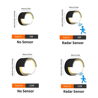 Luminaire Extérieur LED avec capteur de mouvement, lumière chaude et froide, 6/12W, IP66 - Luminous Place