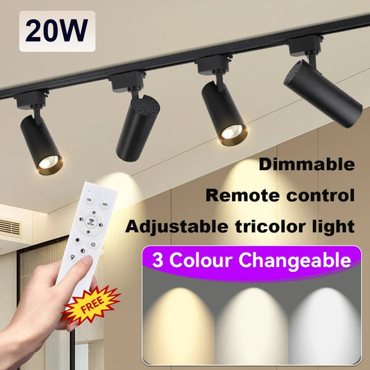 Spot Eclairage LED Dimmable sur Rail Aluminium avec Télécommande, Lumière Chaude et Neutre - Luminous Place